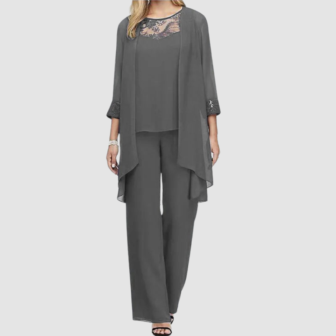 Iva™ Elegant Three-Piece Set | Coordinated Top, Jacket and Trousers