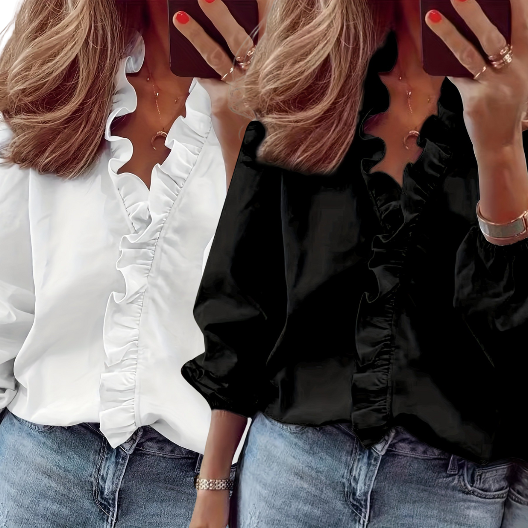 Lorelei Timeless V-Neck Blouse with Ruffles | Elegant Casual Top