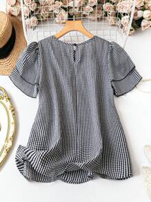 Kristel Vintage Flowy Checkered Puff Sleeve Blouse | Timeless Retro Top
