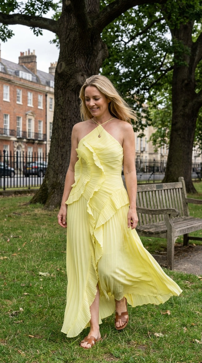 Pleated Ruffle Airy Gown Dress