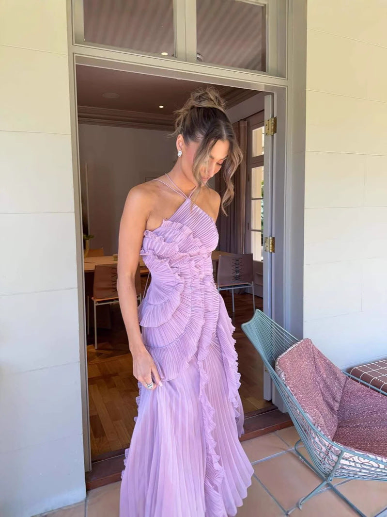 Pleated Ruffle Airy Gown Dress