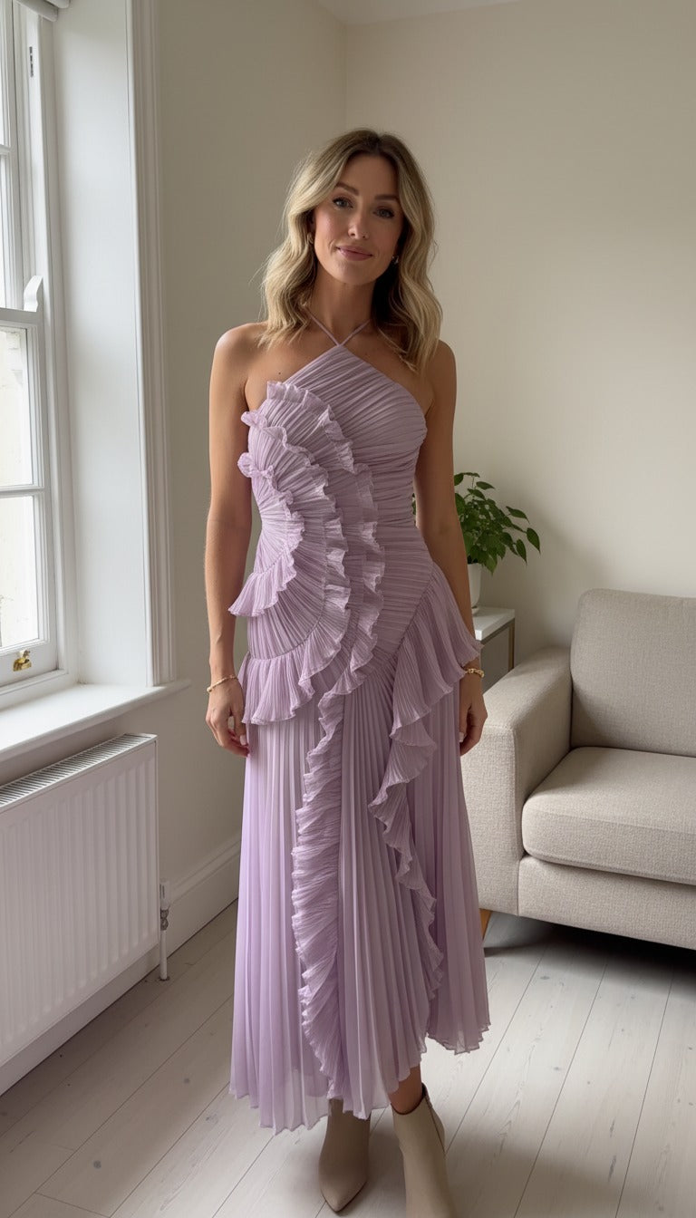 Pleated Ruffle Airy Gown Dress